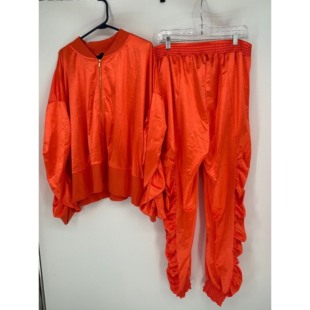 Ashley Stewart NWT Orange 2 Pc Track Suit Set Jacket 26/28 Pants 18/20 Retro
